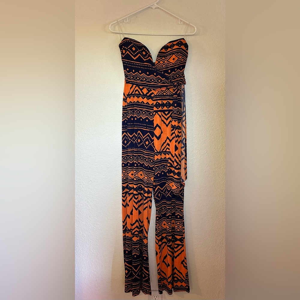 A’GACI Aztec Strapless Jumpsuit V Neck Wire Side Tie Summer Wear